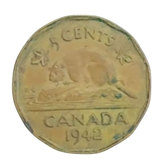 1942 Canada 5 Cents - George VI dodecagonal, tombac Coin KM# 39 - Picture 5 of 9